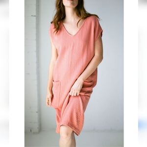 Suunday Weekend Midi Gauze Dress Taracotta V Neck Size M